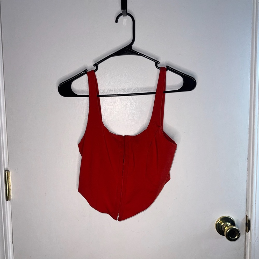 House of CB LOOKALIKE- Red Sleeveless Clip-Front Women's Top